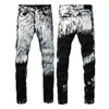 Черные узкие фиолетовые джинсы Дизайнерские мужские мужские дизайнерские цветные брюки Длинные хип-поп-наклейки с вышивкой Тонкие джинсовые прямые уличные одежды BOYL
