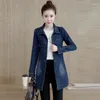 Women's Jackets Autumn Winter Korean Denim Jacket 5XL Women Slim Long Base Coat Frayed Navy Blue Casual Female Jeans Coats