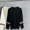 Direct Tb Medium Length Contrasting Color Double Sleeved Red White Blue Striped Wool Knitted Round Neck Pullover for Women's Sweater