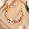 Charm Bracelets Charm Bracelets Exaggerated Thick Chain Bracelet Hip Hop Letter B Charms For Women Vintage Gold Sier Color Bangles A11 Dhhp9