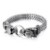 Presentes de Natal Cristais 316L fundição de aço inoxidável Figaro link Chain bracelet duplo Skull End bangle bracelet mens boy jóias silv228n