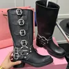 Designer High Boots Women Vintage Martin Boots Knee-high Chunky Block Knight Boots Heel Leather Sole Tall Riding Boot Luxury High Quality Calfskin Shoes