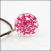 Naszyjniki wiszące dławiki przyjęcie moda kwiat skórzana kulka kryształ szklany suszone kwiaty Naszyjnik upuszczony biżuteria biżuteria dhceu