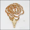 Pendant Necklaces New Bohemian Tauren Cow Pendant Bl Head Necklace Long Chain Gold Horn Stylish Women Men Fashion Jewelry Gift Drop De Dheci