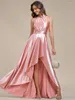 Party Dresses Elegant Evening High Low Halter Neck Stain Beach Wedding Kne-Length 2023 Ever Pretty of Pink Bridesmaid