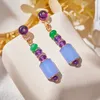 Designer Collection Style Stud Earrings Women Lady Inlay Diamond Cubic Zircon 925 Sterling Silver Plated Rose Gold Color Tassels Purple Beads Dinner Party Eardrop