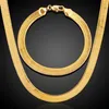 Earrings & Necklace 7mm Classic Style Flat Snake Bone Bracelet Sets Men Women Herringbone Chain Gold Filled Jewelry314g