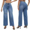 Frauen Casual Jeans Flare Hosen Knie Löcher Vintage Mittlere Taille Fit Weibliche Gerade Hosen Hohe Qualität Kostenloser Versand