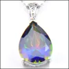 Pendanthalsband för kvinnor rec Rainbow Natural Mystic Topaz Pendants LuckyShine 925 Sterling Sier Necklace Weddings Gift 1 Inch Drop DHQ3Y