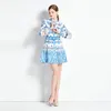 Women Boutique Printed Dress Long Sleeve Ruffles Dress 2024 Spring Summer Floral Dress High-end Trend Lady Lace Hollow Printed Dresses Runway Dresses
