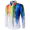 Casual overhemden voor heren 2023 Art Seven Color Print shirt met lange mouwen 3D digitaal printen mode losse revers