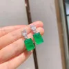 Stud Earrings Fashion Design Square Cut Emerald CZ Drop Earring Female Silver Color Dangler Vintage Wedding Engagement Jewelry297M