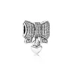 100% 925 Sterling Silver Cubic Zirconia Simple Bow Charms Fit Original European Charm Bracelet Fashion Women Wedding Engagement Je299H