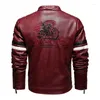 Jaquetas masculinas 2023 outono e inverno motocicleta corrida jaqueta de couro bordado cor combinando fina camada única