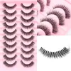 Fluffy False Eyelashes Cat Eye Mink Lashes Dramatic D Curling Wispy Fake Eyelashes Natural Fox Eye Lashes