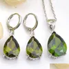 Ensembles de bijoux de mariage et rapide 5 ensembles / lot 925 sterling argent rationalisé topaze verte pendentif boucle d'oreille pour dame fête cadeau livraison directe Dhpai