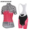 Femmes cyclisme maillot ensemble jolies fleurs grille rose vêtements vélo porter fille dame pro route montagne Triathlon NOWGONOW gel pad bavoir sh275s