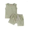 衣類は、愛らしいユニセックスの幼児夏の服リブ付きタンクトップと幼児用のショートパンツセットをセットします - ソリッドカラー2PCS衣装