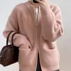 Cardigans en tricot pour femmes, mode coréenne, pulls pour femmes, fermeture éclair, manches longues, manteaux roses tricotés, vêtements d'extérieur, automne 2023