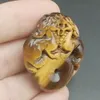 Certified Natural Tiger-Eye Stone Carved Double Dragon Pi Xiu Circle Pendant