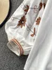 Bluzka damska koszula sprężysta bluzka vintage etniczny w stylu etniczny okrągły szyja luźna haftowa bawełniana konopie pullover swobodny top D3551 231204