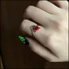 Bagues de bande Femmes Bague Rouge Rose Jardin Fleur Feuilles Ouvert Doigt Redimensionnable Pour Saint Valentin Cadeau Bijoux Drop Livraison Dhzqg