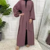 Vêtements ethniques Plain Ouvert Abaya Kimono Turquie Manchette élastique Ceinturée Abayas pour femmes Dubaï Musulman Hijab Robe Islam Modeste Tenues Kaftan