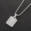 Men Iced Out Dog Tag Pendant Necklace With Rope Chain Cubic Zircon Charms Hip Hop Jewelry254N