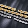 Pass Diamond Tester 10mm-14mm Full VVS Moissanite Iced Out Rope Chain 925 Sterling Silver Men Hip Hop Jewelry Twisted Necklace