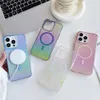 Laser Gradient Color For Magnet Wireless Charging Clear Case For iPhone 15 12 13 14 Pro Max 14Plus Luxury Magnet Hard PC Cover