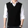 Men's Vests Autumn Sleeveless Sweater Vest Versatile Mid-aged Knitted Solid Color V-neck Pullover With Ribbed For Spring