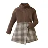 Clothing Sets Toddler Girls Winter Long Sleeve Ribbed Tops Plaid Skirt 2PCS Outfits Clothes Size 14 Outfit Teen 16