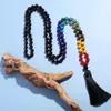 Pendentif Colliers Showboho 108 Mala Perles 7 Chakra Collier 8mm Noir Onyx Noué Méditation Yoga Prière Rosaire Pour Hommes Et Femmes261q