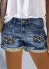 Jeans pour femmes Street Hipster Adhésif Imprimé Denim Shorts Pantalons 2023 Europe et États-Unis Tendance féminine Trou effiloché taille haute