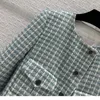 Women's Jackets 2023 Spring/Summer Mint Green Four Pocket Soft Tweed Celebrity Coat Versatile Slim Top