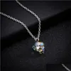 Pendant Necklaces Colorf Crystal Skl Head Punk Jewelry Sier Color Long Chain Necklace Vintage Gothic Drop Delivery Pendants Dhsgw