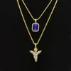 Mens hiphop smycken sätter mini fyrkantiga rubin safir full kristall diamant ängel vingar hänge guldkedja halsband för manlig hiphop 184w
