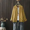 Vestes Femmes Japonais Mori Girl Coton Fil Veste Douce Femmes Casual Manches Longues Bouton Up Manteau Géométrique Femmes Tops Et Blouses