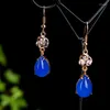 Dangle Earrings Natural Blue Jade Water Drop Women Fine Jewelry Accessories Genuine Myanmar Jadeite Zircon Rose Gold Teardrop Earring