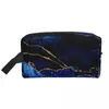 Cosmetic Bags Elegant Blue And Gold Gemstone Travel Bag Marble Geometric Teal Toiletry Makeup Organizer Beauty Storage Dopp Kit