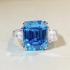 Cluster Rings 925 Sterling Silver Diamond Ring Sea Blue Treasure Light Luxury Fashion Folorsting Large Rock Sugar