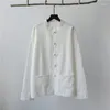 Damenblusen Damen weißes Baumwoll-Leinen-Hemd Retro chinesische ethnische Ramie Traditionelle Frau Button-Up-Stehkragen Taichi-Uniform
