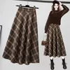 Jupes Rimocy automne hiver jupe en laine femmes Style coréen épais taille haute longue femme une ligne plissée Plaid femme 231204