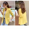 Kvinnors kostymer S-XXL Kvinnor Blazer Jacket Chiffon Thin Three Quarter Sleeve Loose Spring Summer Autumn Casual Office Work White Blue Yellow