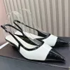 Slingback di marca di alta qualità sandali patchwork in pelle da donna comodi cinturino alla caviglia a punta con fibbia casual Scarpe firmate di lusso con tacco spesso