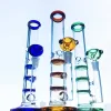 3 couleurs tube droit narguilés en verre bong huile Dab plates-formes triple percolateur coloré bongs conduites d'eau 14mm joint avec bol ZZ