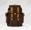 CHRISTOPHER Mochila masculina de designer com monogramas em relevo, bolsa esportiva de lona de couro, bolsa grande para computador escolar M45419 41379 43735