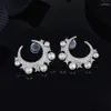 Studörhängen 925 Sterling Silver Pearl Cubic Zirconia Star Moon Earring Elegant Designer Women Wedding Jewelry322h