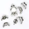 Alliage de Zinc 100 ensembles ton argent grenouille breloque perle casquettes ensemble 15x9mm193A