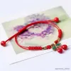 Łańcuchowe ręcznie tkane bransoletki wiśniowe urocze czerwona linka Do przyjaźni biżuteria dla dziewcząt słodkie owoce Pendan Akcesoria mody R231205